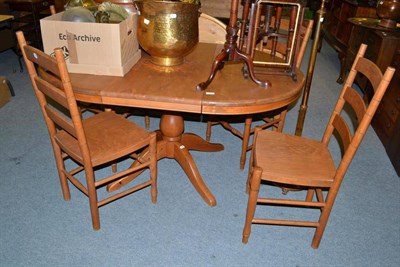 Lot 779 - Pine table, four chairs, piano stool, toilet mirror (glass missing)