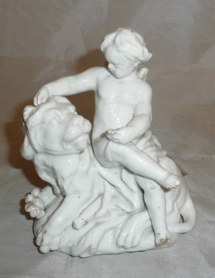 Lot 12 - A porcelain Cupid and lion group, probably 18th Century