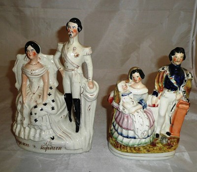 Lot 14 - A Staffordshire pottery Eugenie & Napoleon group and a Royal family group (2)