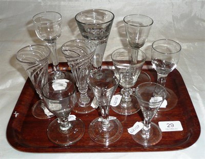 Lot 29 - Two 18th century wine glasses and eight other drinking glasses (10)