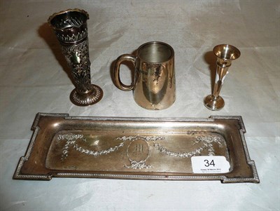 Lot 34 - A silver pin tray, Birmingham, embossed with ribbon tied swags 24.2 cm long; a silver specimen...