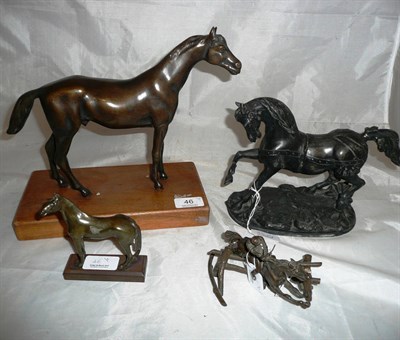 Lot 46 - A cold painted bronze figure of a steeple chaser on horseback going over a fence, unmarked probably