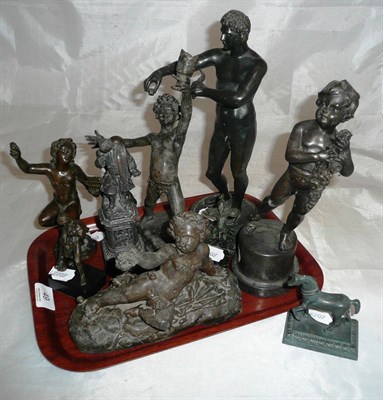 Lot 49 - Italian, after the antique; bronze figure of a young naked boy holding a set of pipes, 16cm...
