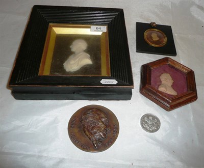 Lot 64 - A Wax Profile Portrait Bust of George Canning (1770-1827), on glass, within an ebonised frame,...