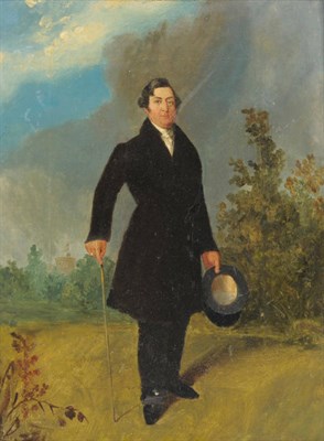 Lot 123 - English School (19th century) Portrait of an elegantly dressed gentleman, standing full length,...