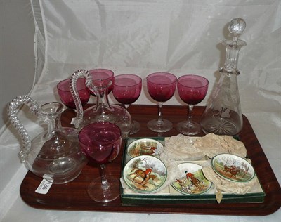 Lot 136 - Cased set of six Copeland Spode pin trays (boxed), decorative glass, cranberry glasses etc