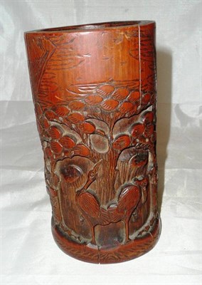 Lot 226 - A late 19th century Chinese intaglio carved bamboo brush pot