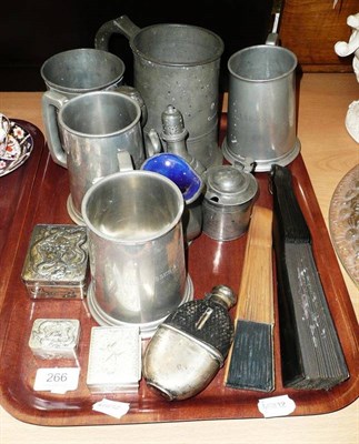 Lot 266 - Three Oriental white metal trinket boxes, pewter tankards etc