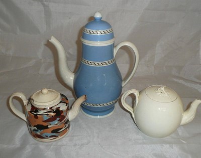 Lot 270 - Leeds creamware teapot and cover circa 1780 and a pearlware coffee pot circa 1800 and a...