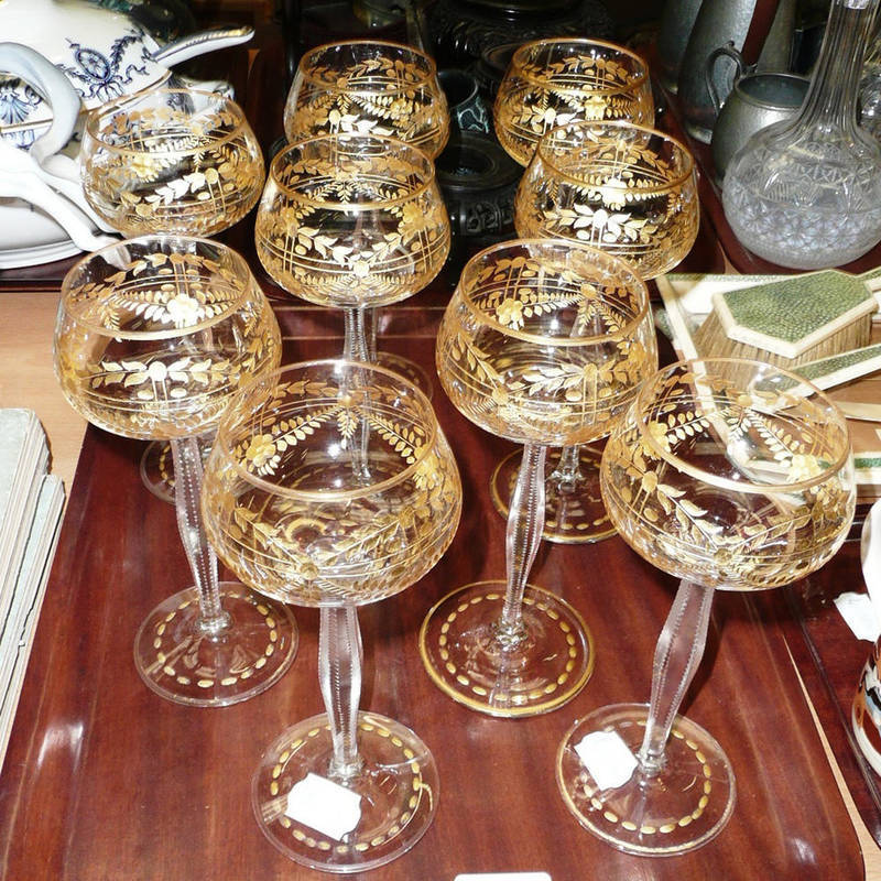 Lot 272 Set Of Nine Gilt Decorated Wine Glasses