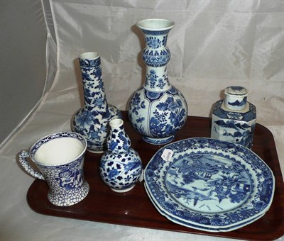 Lot 297 - A pair of 18th century Chinese blue and white plates, 19th century tea caddy, two vases, a...