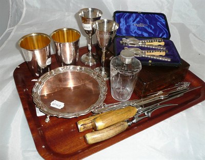 Lot 299 - A cased set of fruit knives, a small quantity of plate and a scent bottle