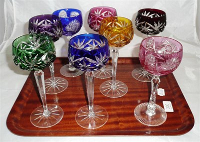 Lot 300 - Eight composite coloured hock glasses