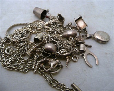 Lot 329 - Five silver and assorted chain necklaces, bracelet and charm bracelet