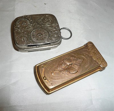 Lot 335 - A gilt metal needle case 'The Quadruple Coin Casket' and a coin holder/case (2)