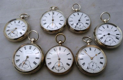 Lot 344 - Seven silver open faced pocket watches