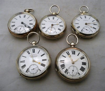 Lot 346 - Four silver open faced pocket watches and another open faced pocket watch case stamped 935 (5)