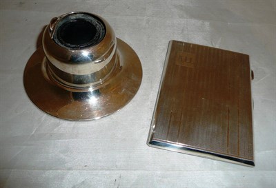 Lot 349 - A silver inkwell and a white metal cigarette case stamped 'silver'