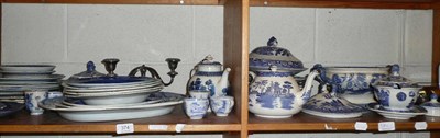 Lot 374 - A quantity of blue and white pottery including Spode, pearlware and Willow pattern, a plated entree