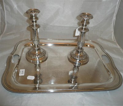 Lot 415 - A pair of electro-plate candlesticks and an electro-plate two handled tray