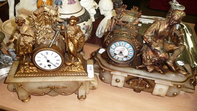 Lot 416 - A French gilt metal and alabaster clock with a Jappy Freres movement and another similar clock (2)