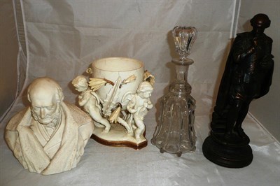 Lot 419 - A Georgian decanter, a Moore jardiniere, a Parian bust and a bronzed metal figure of...