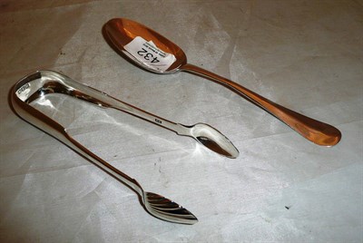 Lot 432 - Pair of Glasgow silver sugar tongs and Georgian silver spoon (2)