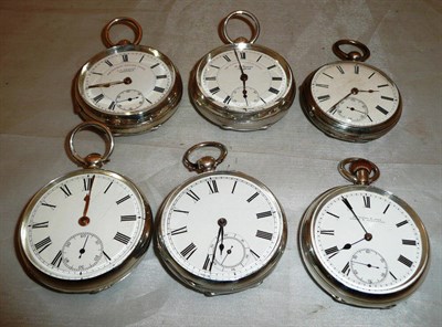 Lot 433 - Six silver open faced pocket watches