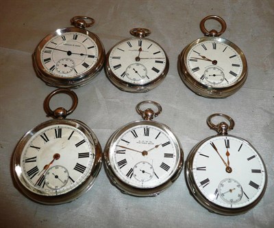 Lot 442 - Six silver open faced pocket watches