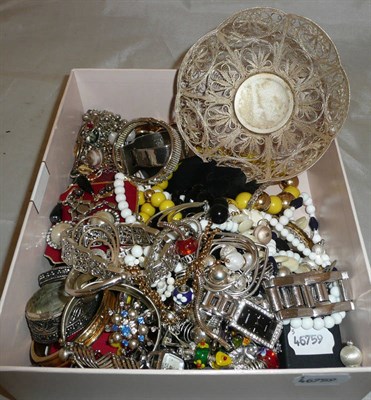 Lot 452 - Assorted silver and costume jewellery including necklaces, earrings and beads, dress watches,...