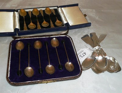 Lot 473 - A set of four Victorian silver fiddle pattern teaspoons, Exeter 1875, two other silver...