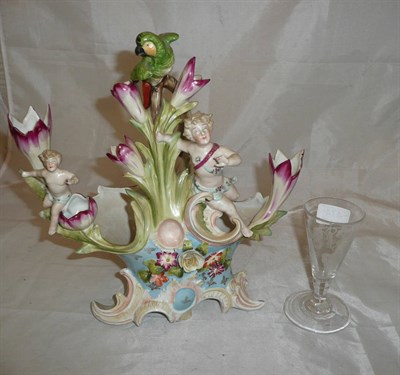 Lot 474 - Flower encrusted centre piece and an engraved wine glass