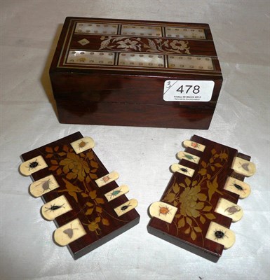 Lot 478 - A pair of Bezique counters and mother of pearl and rosewood cribbage board