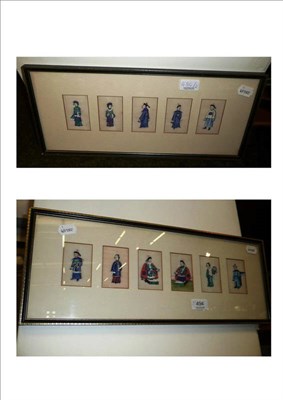 Lot 494 - A pair of framed groups of Chinese pith paper watercolours in traditional costume (2)