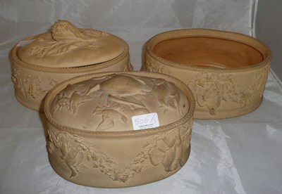 Lot 506 - Three Wedgwood caneware game tureens, one liner and two covers