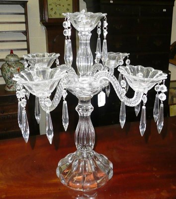 Lot 510 - Ornate cut glass five branch table candelabra