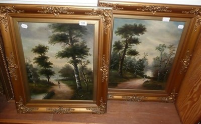 Lot 538 - Pair of 19th century gilt framed oils, landscape with figures