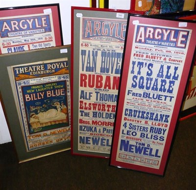 Lot 545 - Six theatre posters, including one of Nottingham Empire, 16th November 1925, framed