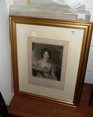 Lot 551 - Gilt framed portrait print 'Miss Croker', various unframed portraits, prints and watercolours