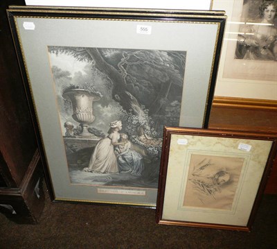 Lot 555 - Framed Frank Patan print 'Are You There'; pencil drawing 'The Prince Cousart at his death bed';...