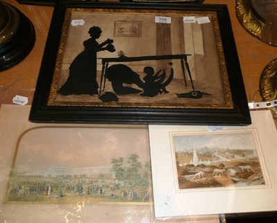 Lot 556 - An unusual framed 19th century silhouette of Mrs Buckland holding nautilus shells with child...