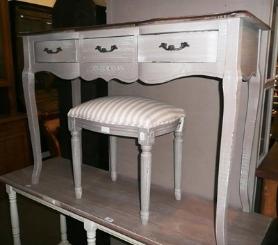 Lot 590 - Grey painted modern three drawer side table and similar stool (2)