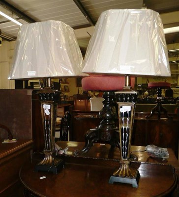 Lot 605 - Pair of modern table lamps with mirrored insets and shades