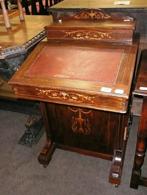 Lot 628 - Victorian rosewood Davenport with inlaid foliage (a.f.)