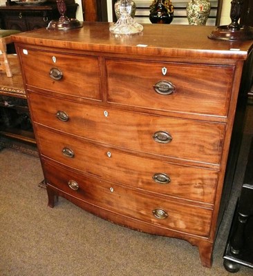 Lot 634 - Georgian mahogany bow fronted inlaid chest of drawers