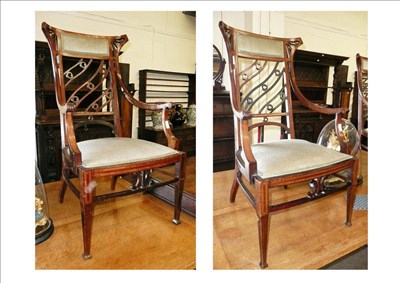 Lot 637 - Pair of Edwardian satinwood banded armchairs