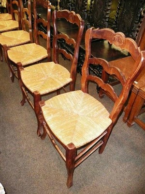 Lot 642 - Set of six French country style rush seated chairs