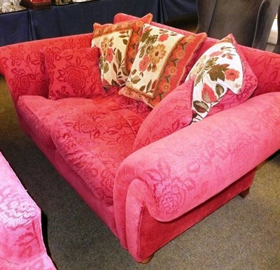 Lot 661 - A large modern Duresta two seater settee upholstered in red self-patterned chenille and cushions