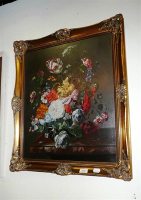 Lot 838 - A Dutch style still life oil on board, signed Van Bolen