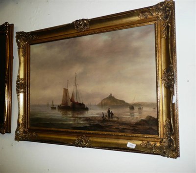 Lot 839 - R Cavalla, coastal scene with boats offshore